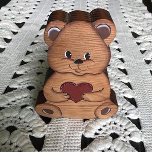 Vintage 80’s Wooden Teddybear Heart Figure Decor Valentine Teddy